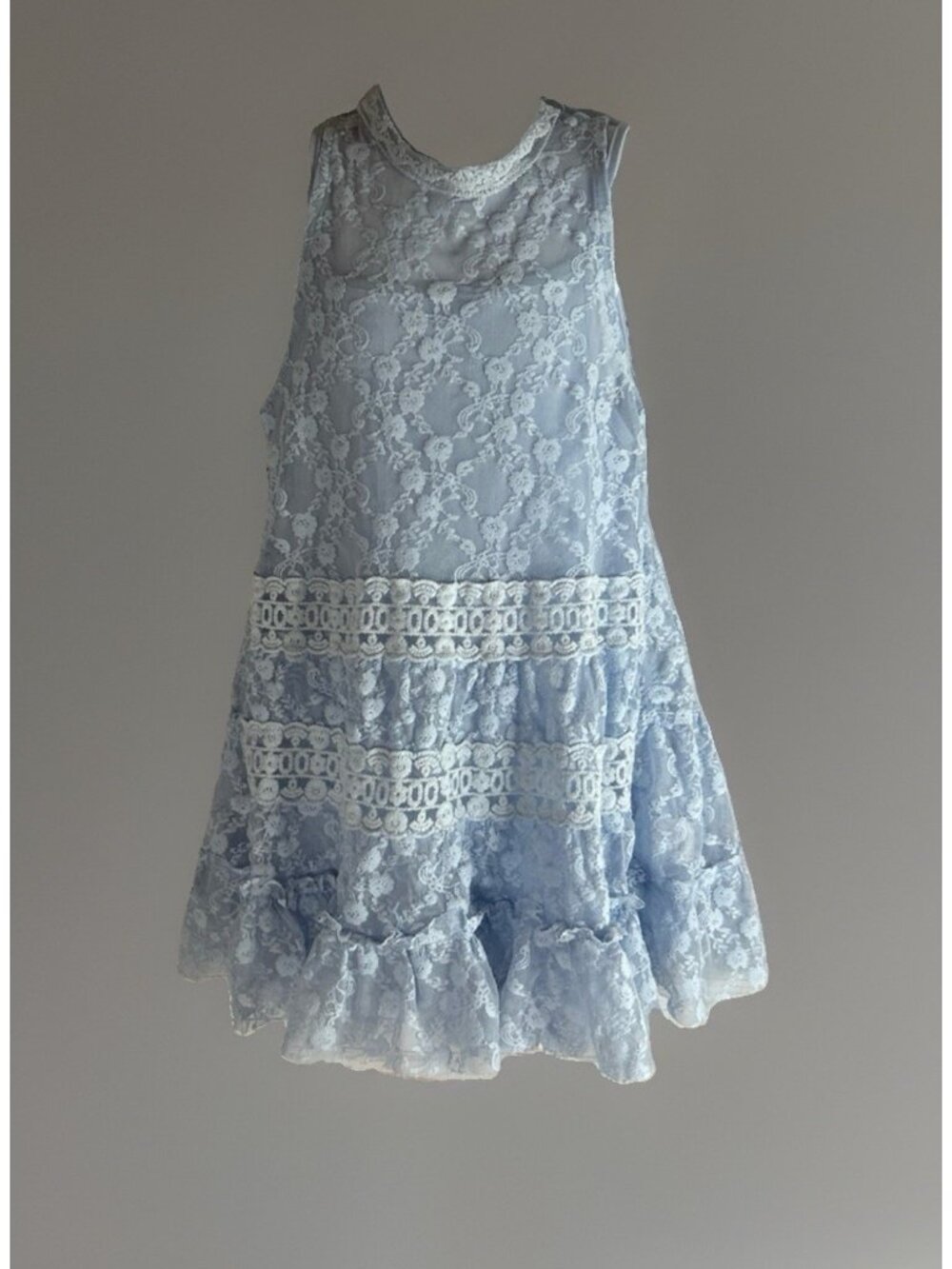 Girls Size Small Knit Works Blue Floral Lace Overlay Dress Sleeveless lined